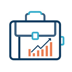 An asset management icon with a suitcase and graph on a white background vector illustration