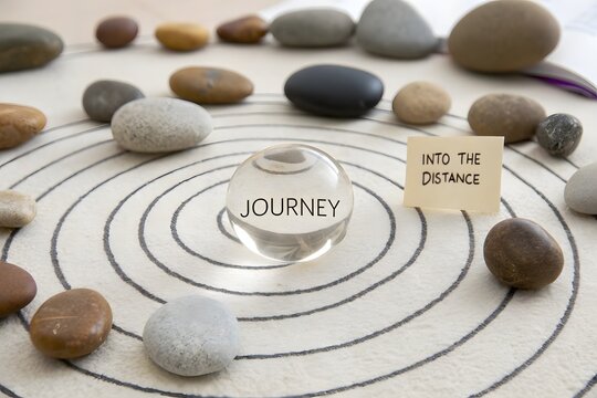 Crystal orb in the center of concentric circles with stones