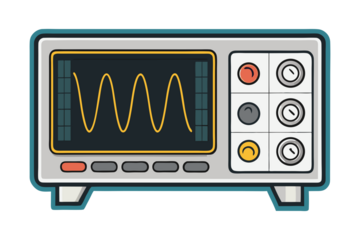 Teal Vintage Oscilloscope with Yellow Waveform Display isolated on transparent background. Retro Technical Equipment Illustration. Flat Style Electronics Icon.