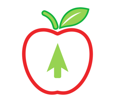 Red Apple Cut in Half with Bold Green Upward Arrow isolated on transparent background. Growth and Health Concept Icon. Stylized Fruit Graphic Design.