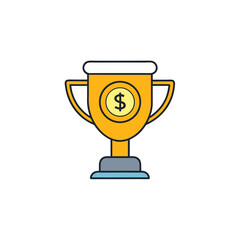 A golden business financial success trophy icon with a coin vector illustration