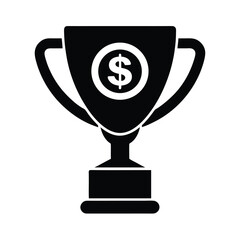 A shiny business financial success trophy icon with a coin vector illustration