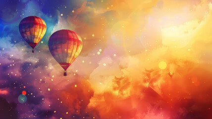 Fototapeta premium Hot Air Balloons and Watercolor Art