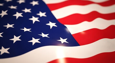 Closeup, dynamic view of the american flag waving, showcasing stars and stripes in detail veterans day background