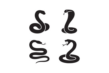 Four stylized cobra snake silhouettes in different poses