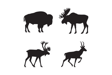 Silhouettes of north american wildlife bison moose deer and antelope