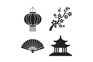 Traditional asian icons silhouette collection