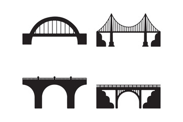 Four silhouetted bridge designs on a white background