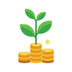 An investment icon showing a plant growing from a coin stack vector illustration