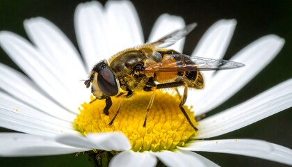 Close-up of a hoverfly on a daisy