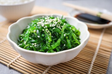 Seaweed salad,wakame salad, chuka wakame in white bowl	