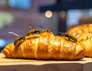 Croissant with wasps