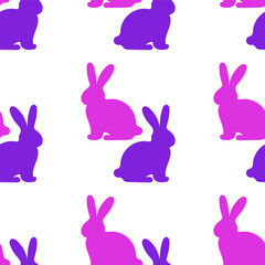 Seamless pattern with pink and purple rabbit silhouettes for fabric, packaging, cover design