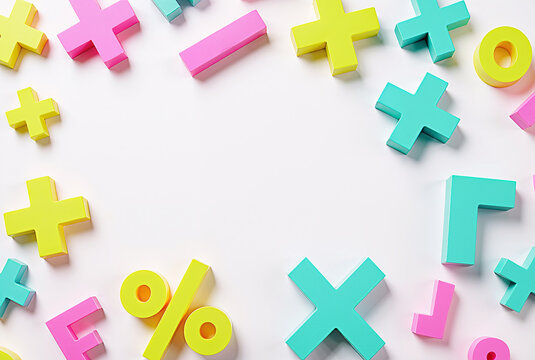 colorful 3d mathematical symbols scattered on white background for educational concept - Powered by Adobe