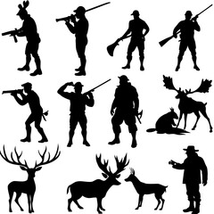  Hunter silhouette Vector, Hunter forest animal silhouette,  Deer hunter silhouette,  Silhouette of a hunting man vector, hunter with a gun