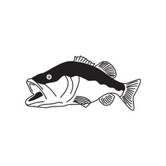 Bass Fish Silhouette Vector Illustration for Fishing and Logo Design