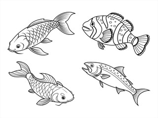 Fototapeta premium coloring page line art the tancho fish black vector bundle 
