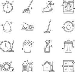 Cleaning and hygiene icon set. Cleaning service. Vacuum cleaner. 
