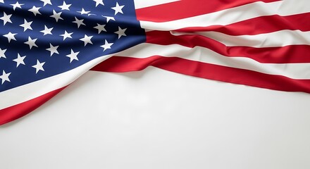 The american flag draped elegantly, isolated on white background, with its stars and stripes flowing gently veterans day background