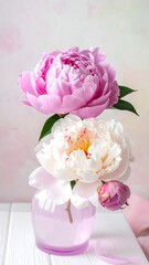 Obraz premium Delicate pink and white peonies in a vase