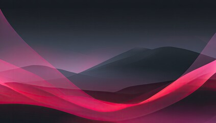 A mesmerizing abstract design featuring flowing, translucent pink lines over dark gray mountains, creating a captivating visual composition.