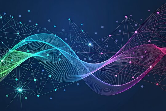 Abstract digital network waveform with glowing connections - Powered by Adobe