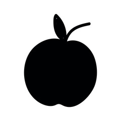 Simple black silhouette of an apple with stem