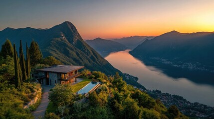 Luxury mountain home with pool overlooking lake