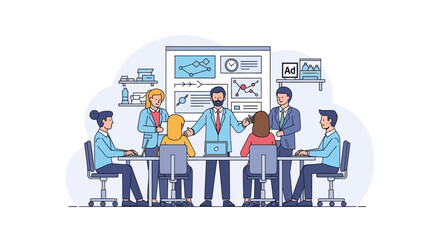 Dynamic business team brainstorms innovative ideas in modern meeting room presentation