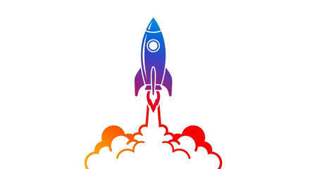 Colorful rocket launch illustration, featuring a gradient from blue to orange, symbolizing innovation and progress