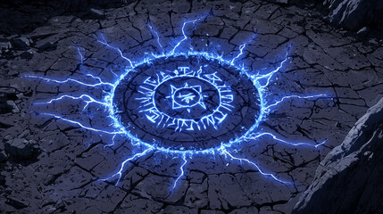 蒼光に輝く古代魔法陣