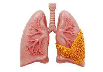 Human lungs with tumor isolated, anatomical model showing lung cancer, respiratory system disease, medical education resource, no background