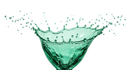 Green water splash PNG isolated on transparent background, liquid crown with droplets for design and product visualization
