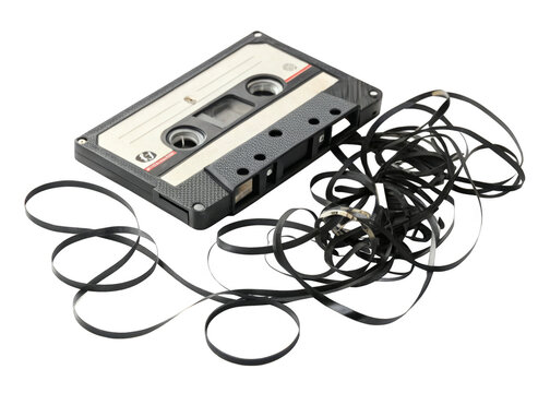 cassette tangled tape isolated on a transparent background.
