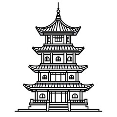 Architectural design of an intricate pagoda structure showcasing traditional elements and unique lines