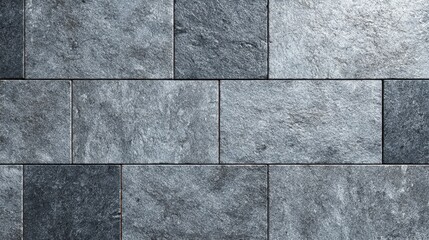 Fototapeta premium Stone wall background showing textured grey slate tiles creating a seamless pattern, offering a natural and rustic surface design for architecture and construction concepts
