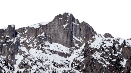View of snow-capped Alpine mountains. Isolated on a transparent background. Landscape background. PNG