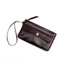 dark brown leather wallet for women isolated on white background, perfect for leather product catalog design