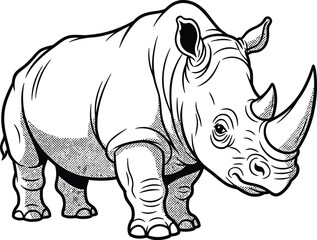 Fototapeta premium Graphic rhinoceros illustration, endangered wildlife, comic style