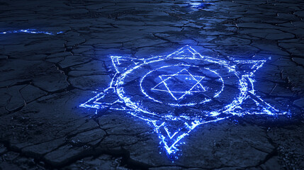 蒼光に輝く古代魔法陣