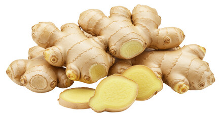 Fresh ginger root isolated on transparent background, healthy spice for cooking and herbal medicine PNG