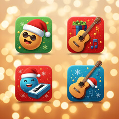 Festive Holiday App Icons with Emojis and Musical Instruments