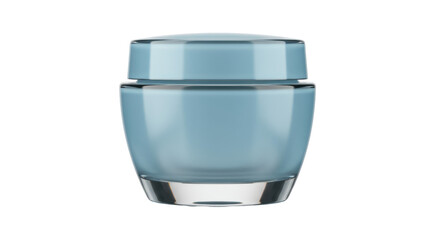 Light blue cosmetic cream jar isolated on transparent background, skincare product mockup for beauty and health
