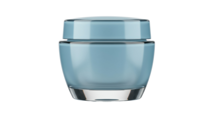 Light blue cosmetic cream jar isolated on transparent background, skincare product mockup for beauty and health