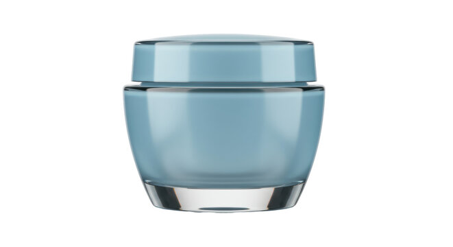 Light blue cosmetic cream jar isolated on transparent background, skincare product mockup for beauty and health