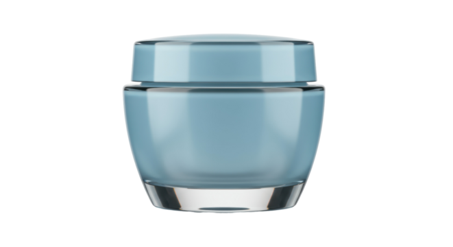 Light blue cosmetic cream jar isolated on transparent background, skincare product mockup for beauty and health