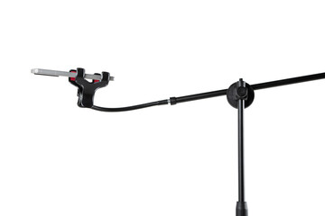 Vlogging setup with smartphone holder arm.