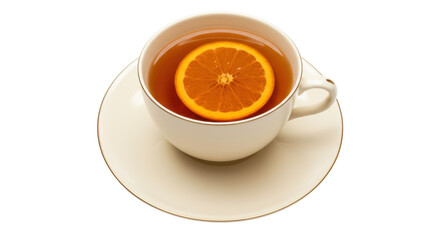 Orange slice in tea cup isolated on white, refreshing citrus beverage for healthy lifestyle and wellness PNG