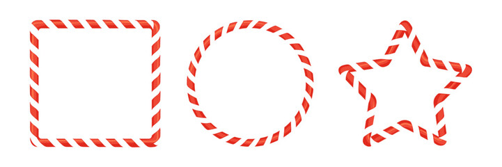 Candy cane frames. Christmas and New Year candy frame, isolated vector on transparent background
