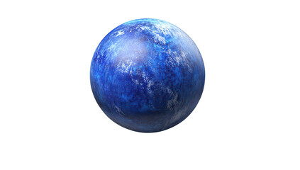 A blue planet with textured surface resting on a clean white background. symbolizing celestial beauty and exploration. ideal for educational and artistic uses